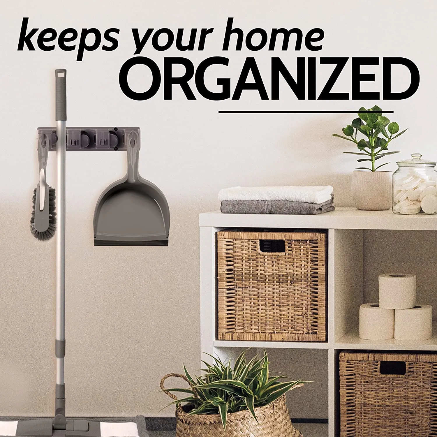 (3 Slots) Organizer Utility Racks Mop Holder and Broom Hanger
