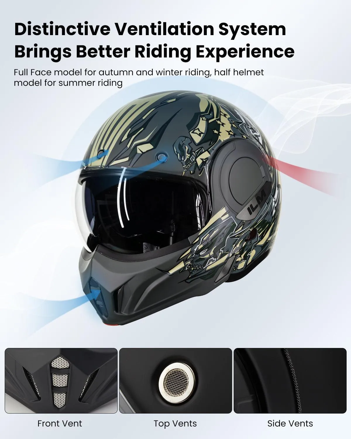 ILM Vintage Full Face Modular Motorcycle Helmet Model B707