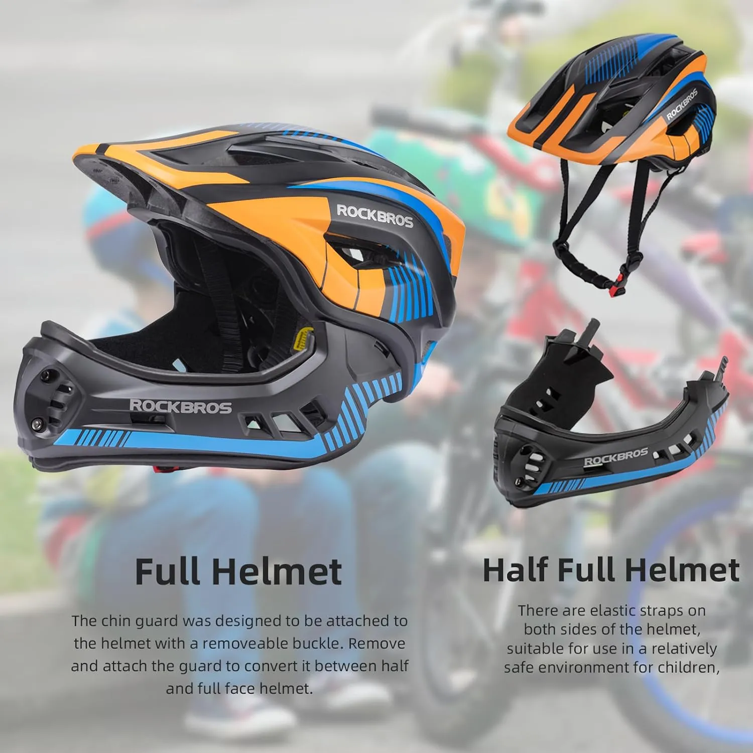 ROCKBROS Kids Full Face Helmet Detachable for Youth Child Boys Girls Ages 3-16
