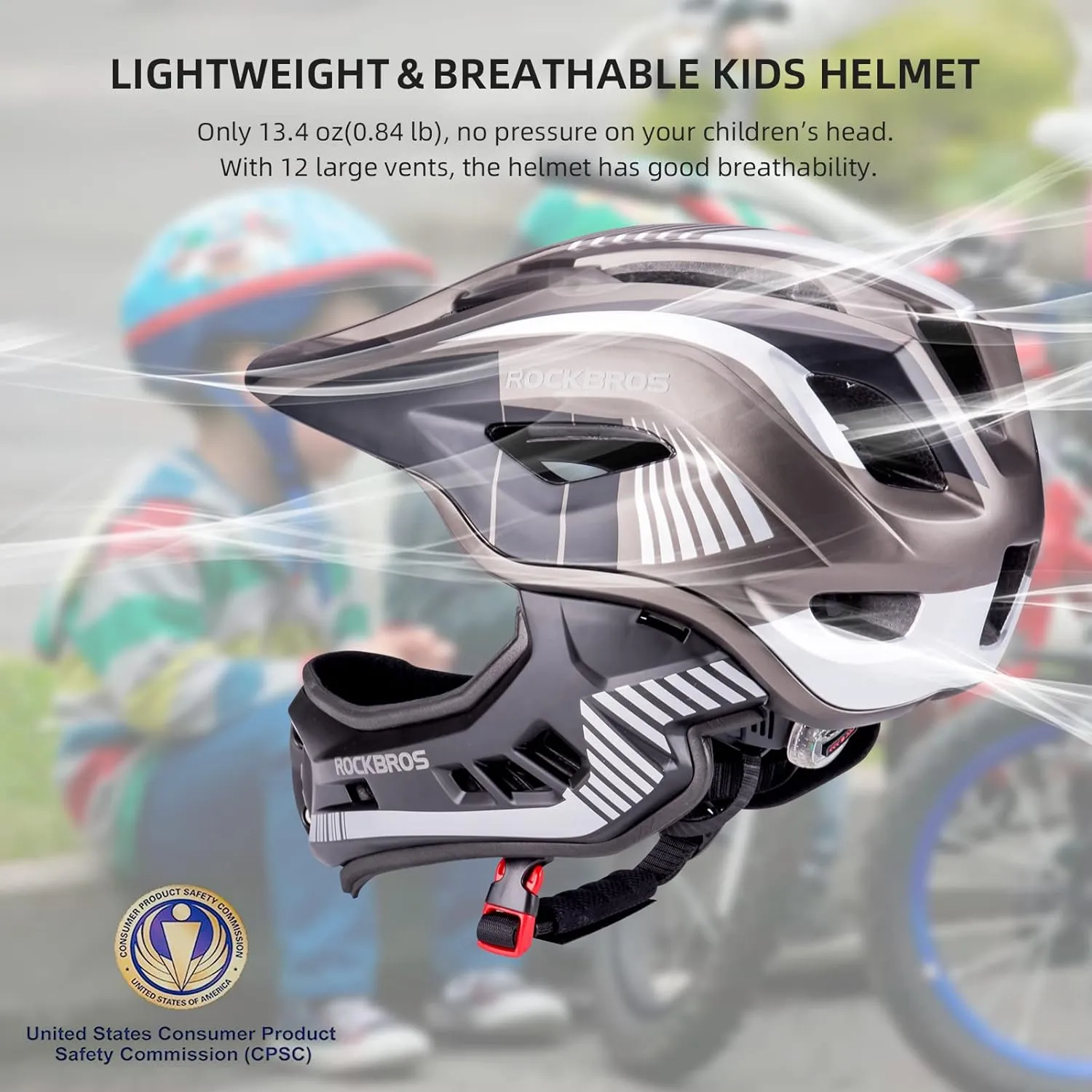 ROCKBROS Kids Full Face Helmet Detachable for Youth Child Boys Girls Ages 3-16
